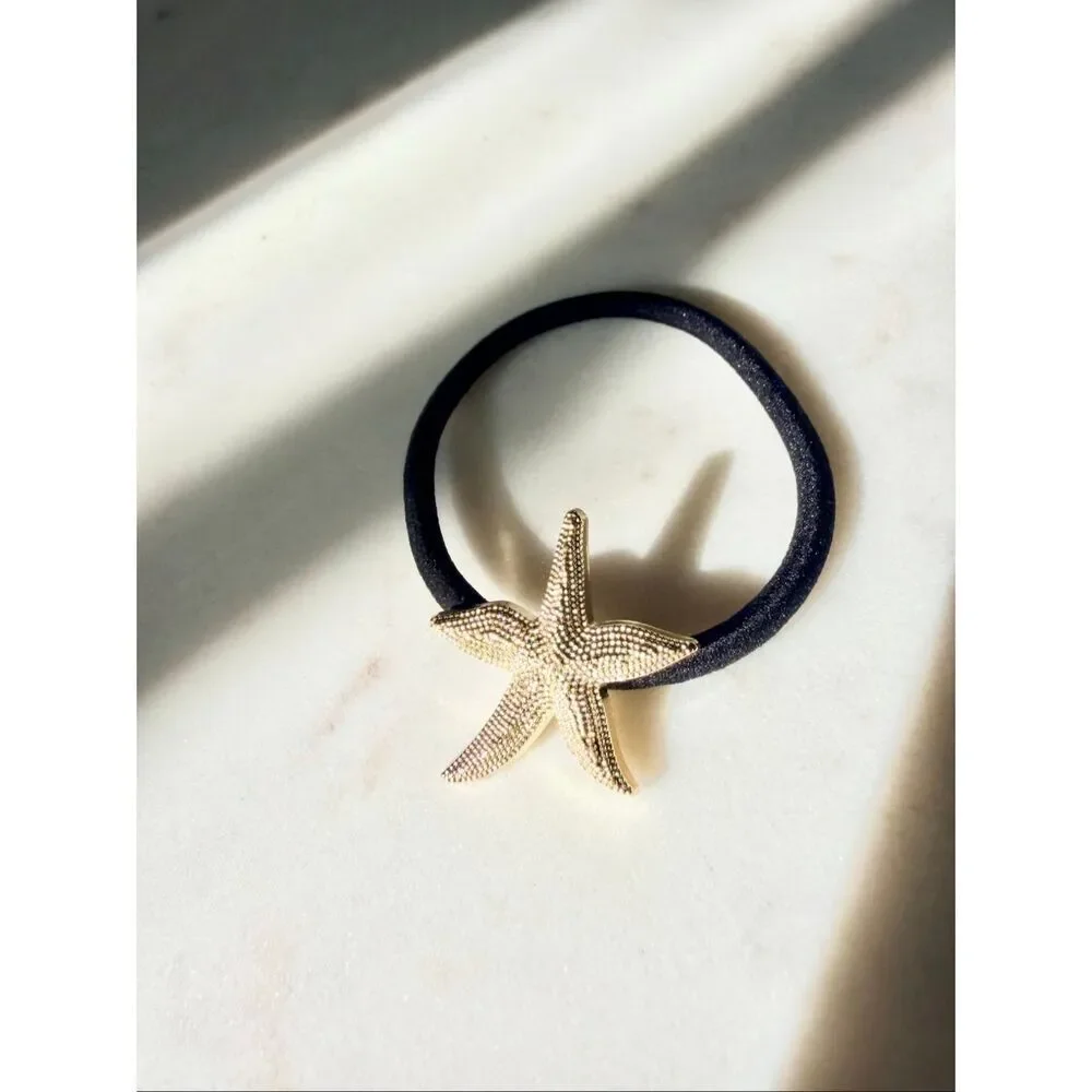Gold Starfish Hair Tie Coastal Beach Nautical Ponytail Holder